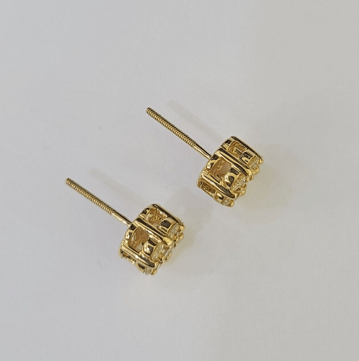 10k Diamond Flower Earrings Yellow gold Real screw - back Women Men Studs - GoldenlinQ